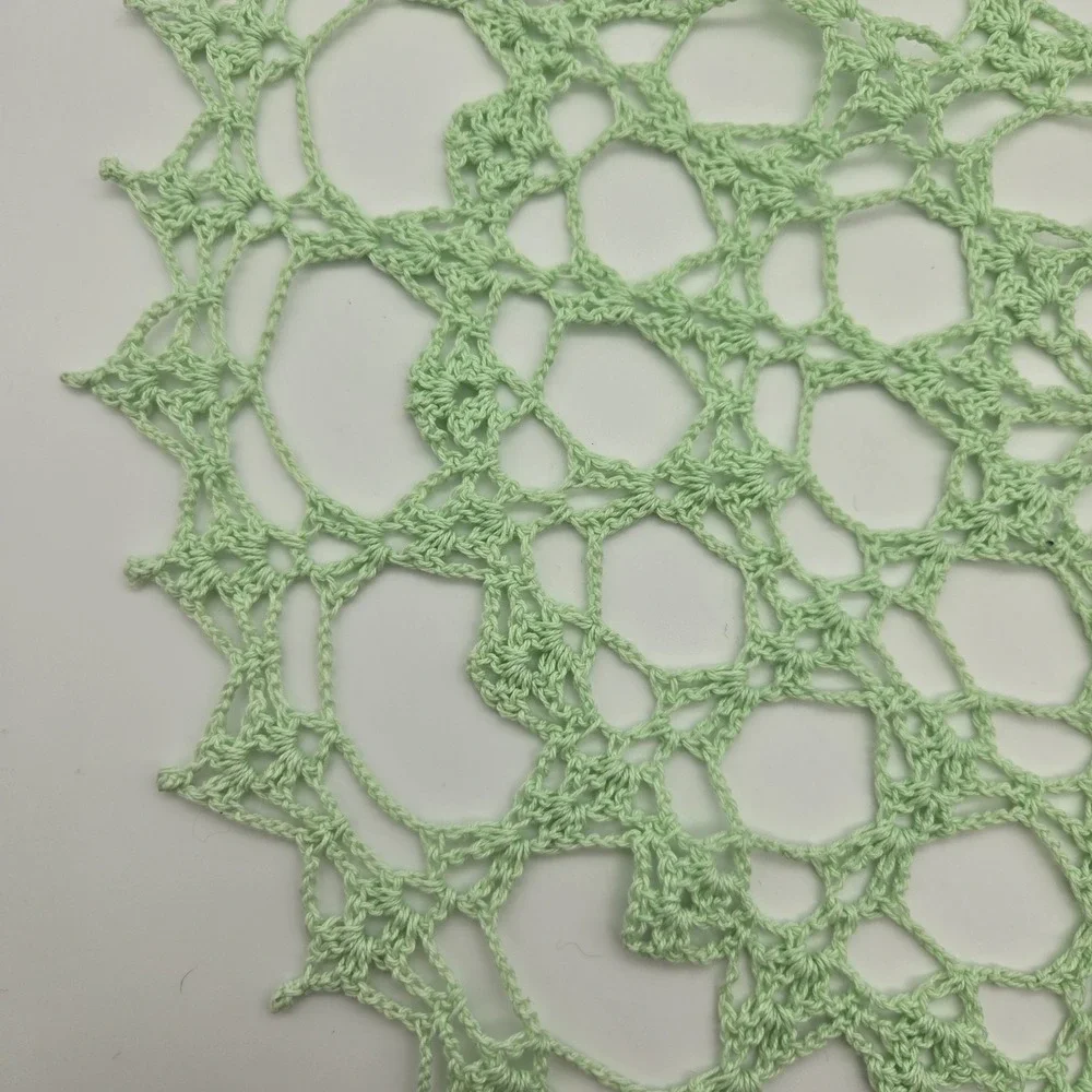 Vintage Mint Green Crochet Doily Round Handmade Lace 13″ Table‎ Dresser Decor